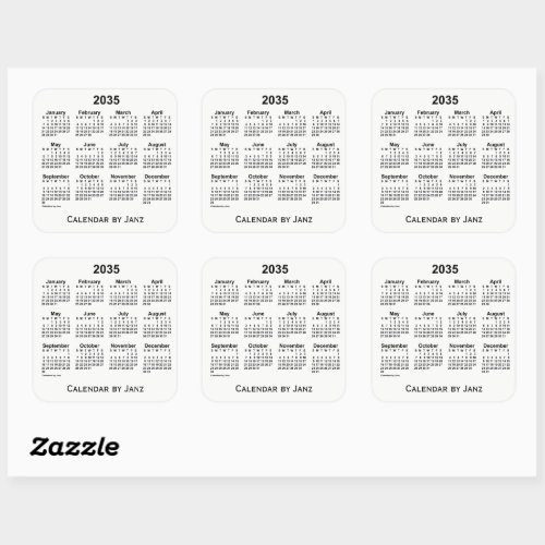 2035 White Calendar by Janz Square Sticker