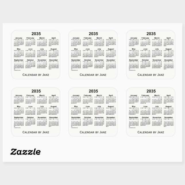2035 White Calendar by Janz Square Sticker (Sheet)