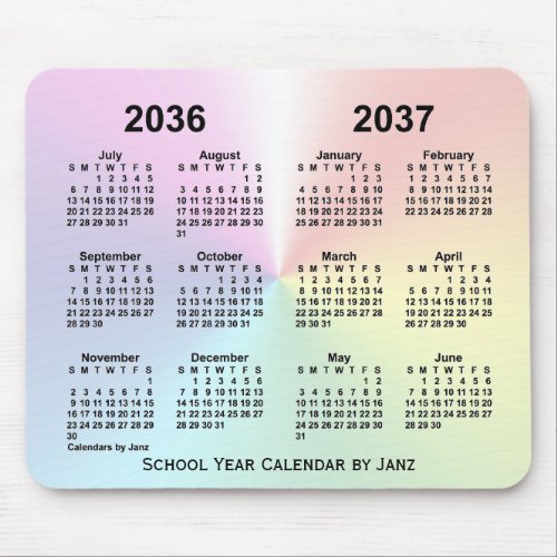 2036_2037 Rainbow Cloud School Calendar by Janz Mouse Pad