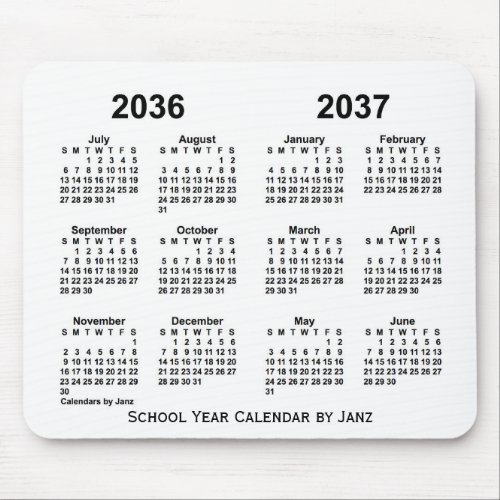 2036_2037 White School Year Calendar by Janz Mouse Pad