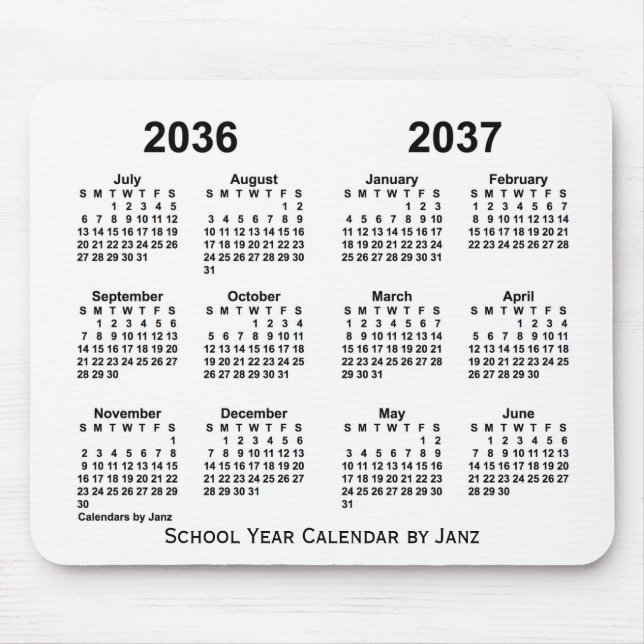 2036-2037 White School Year Calendar by Janz Mouse Pad (Front)