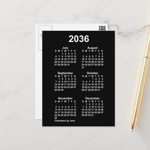 2036 Neon White 6 Month Mini Calendar by Janz Postcard