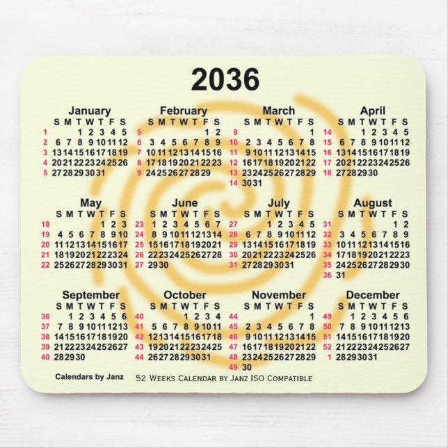 2036 Sunny Days 52 Weeks ISO Calendar by Janz Mouse Pad (Front)