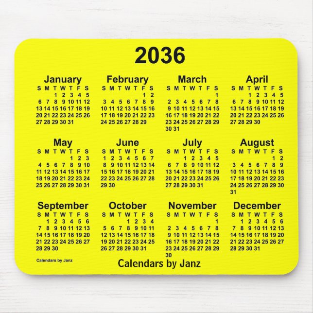 2036 Yellow Calendar by Janz Mouse Pad (Front)