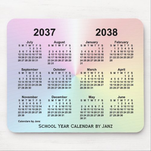 2037_2038 Rainbow Cloud School Calendar by Janz Mouse Pad