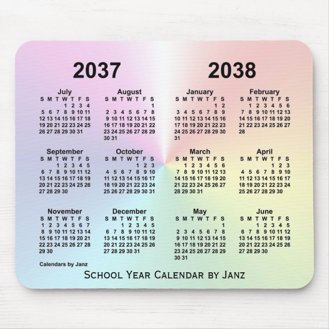 2037-2038 Rainbow Cloud School Calendar by Janz Mouse Pad (Front)