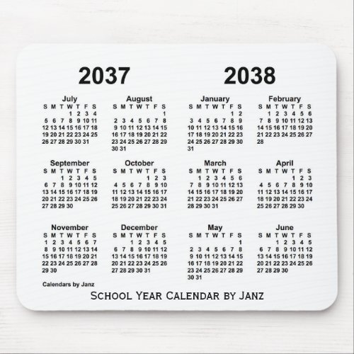 2037_2038 White School Year Calendar by Janz Mouse Pad