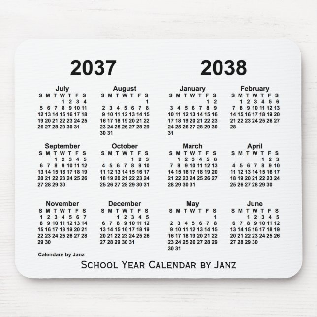 2037-2038 White School Year Calendar by Janz Mouse Pad (Front)