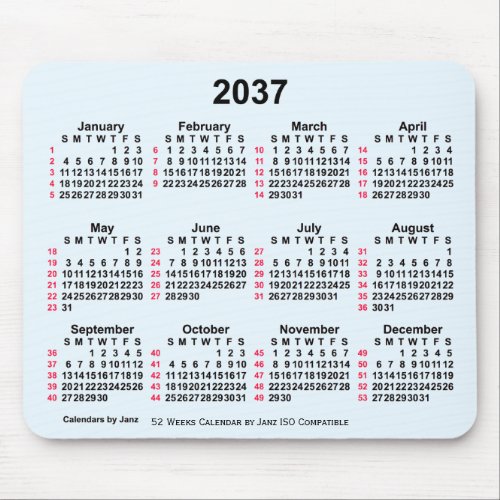 2037 Alice Blue 52 Weeks ISO Calendar by Janz Mouse Pad