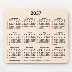 2037 Antique White 52 Weeks ISO Calendar by Janz Mouse Pad