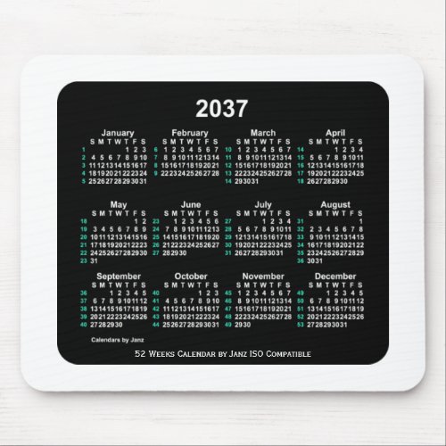 2037 Neon 52 Weeks ISO Calendar by Janz Two Tone Mouse Pad
