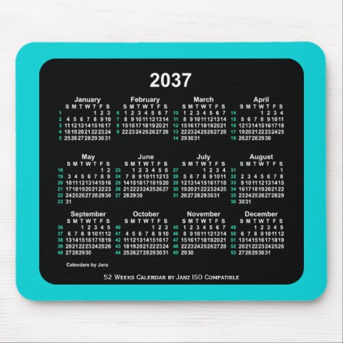 2037 Neon 52 Weeks ISO Calendar by Janz Two Tone Mouse Pad