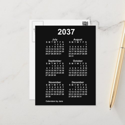 2037 Neon White 6 Month Mini Calendar by Janz Postcard