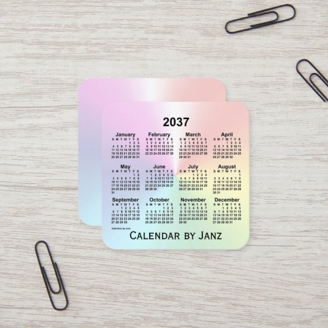 2037 Rainbow Shimmer Calendar by Janz Square Business Card (Front/Back In Situ)