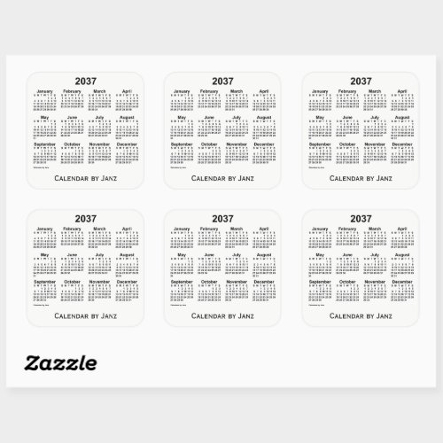 2037 White Calendar by Janz Square Sticker