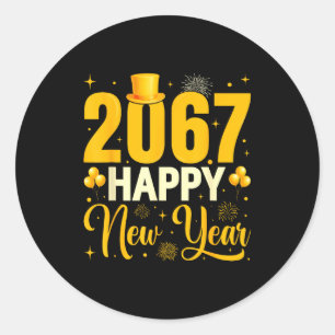 2067 Happy New Year Retro Funny 67 Six Seven Meme Classic Round Sticker