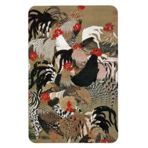 20. 群鶏図, 若冲 Flock of Roosters, Jakuchu, Japan Art Magnet