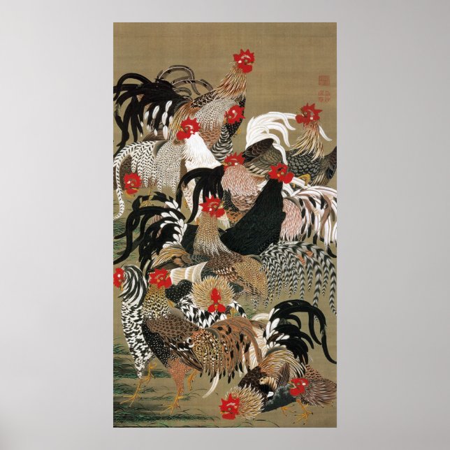 20. 群鶏図, 若冲 Flock of Roosters, Jakuchu Poster (Front)