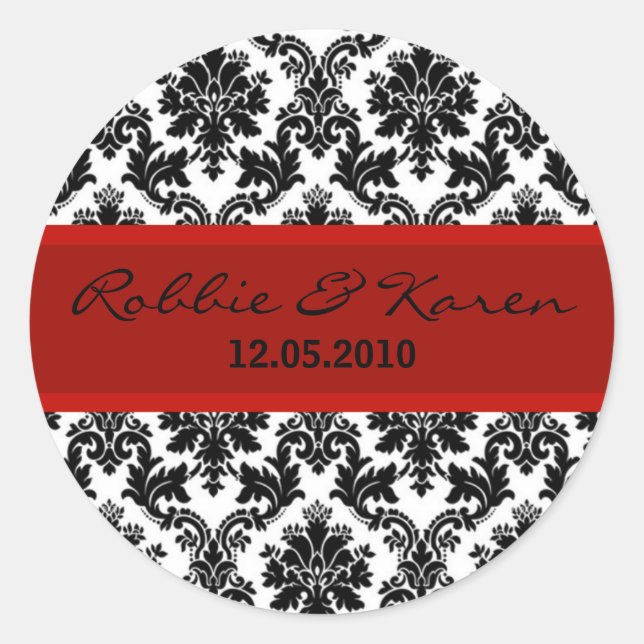 20 - 1.50" Black Damask & Red Favor Stickers (Front)