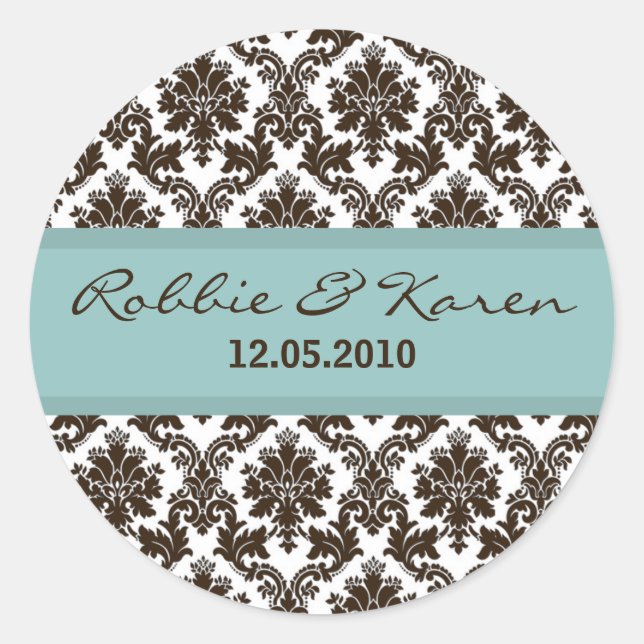 20 - 1.50" Brown Damask Lace Favor Sticker (Front)