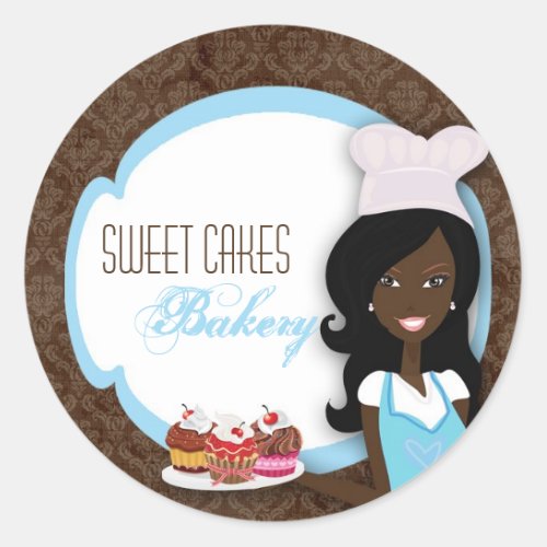 20 _ 15  African American Baker Cup Cakes Bakery Classic Round Sticker