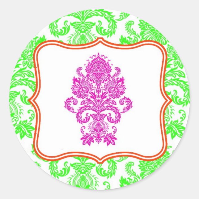 20 - 1.5  Envelope Seal Neon Green Pin Damask Lace (Front)