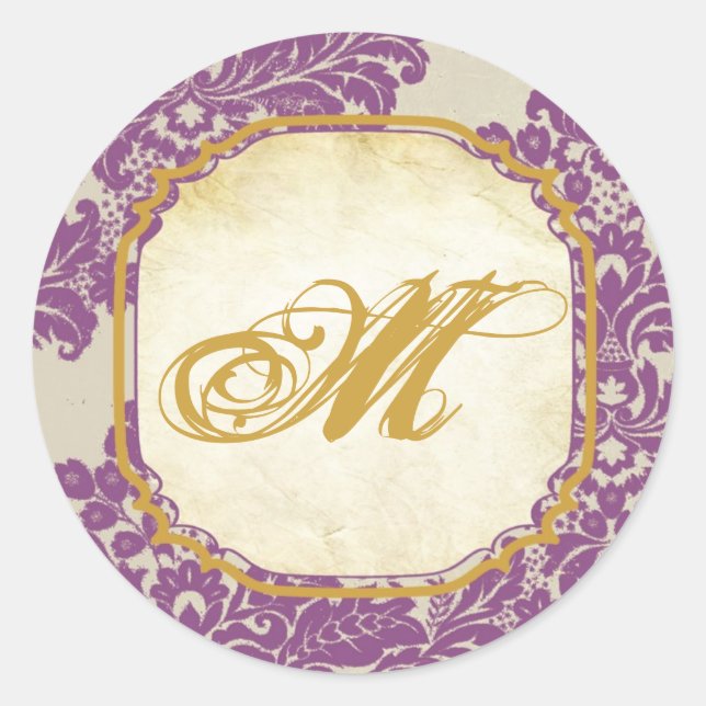 20 - 1.5  Envelope Seal Purple Gold Damask Lace Pr (Front)