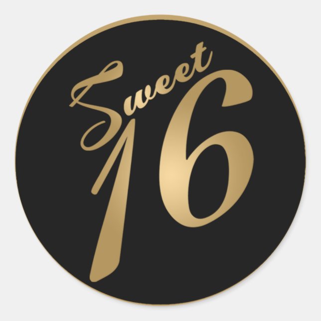 20 - 1.5"  Envelope Seal Sweet 16 Gold Black Party (Front)