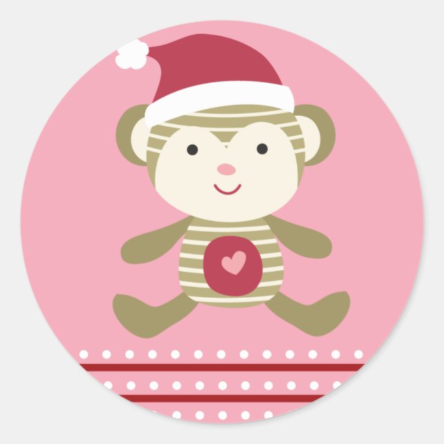 20 - 1.5" Envelope Seal Winter Monkey in Santa Hat (Front)