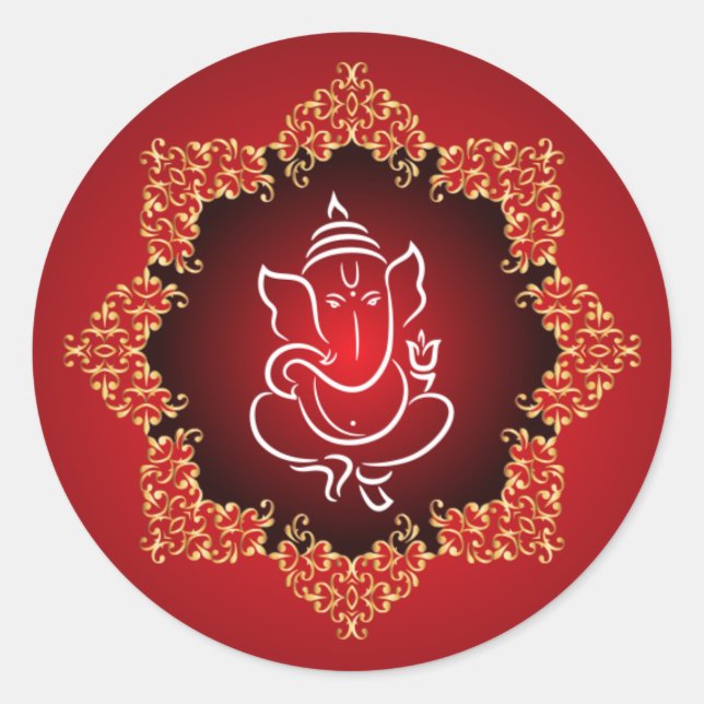 20 - 1.5" Envelope Sticker Lord Ganesha/Hindu Red (Front)