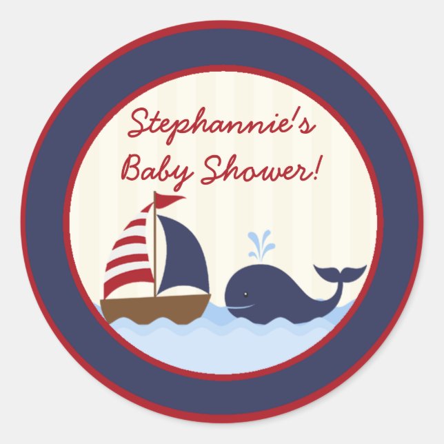 20 - 1.5"  Favor Stickers Ahoy Nautical Whale Boat (Front)