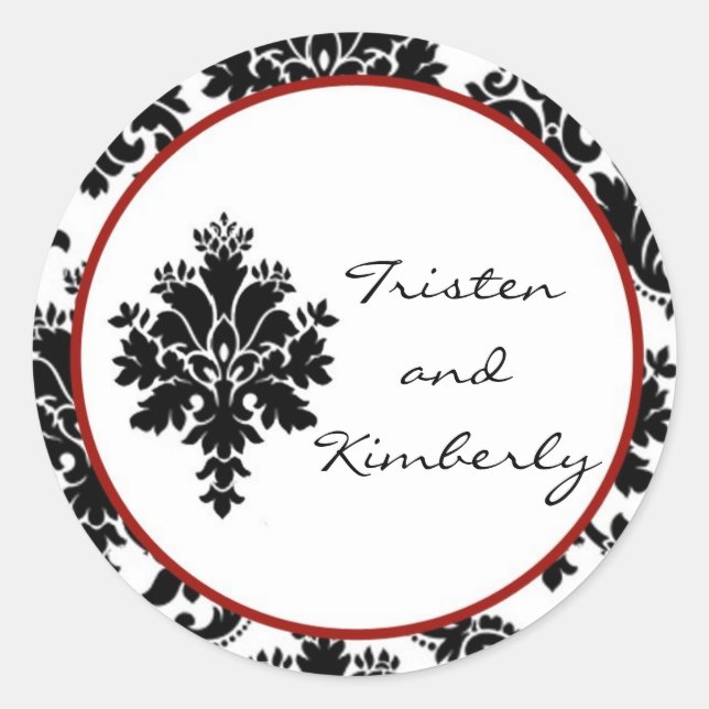 20 - 1.5"  Favor Stickers Black Red Damask (Front)