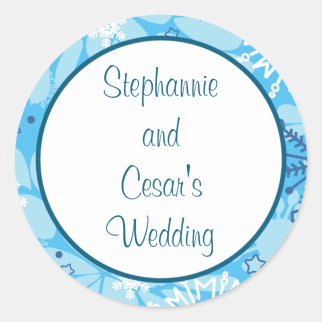 20 - 1.5" Favor Stickers  Blue Tree / Snowflakes (Front)