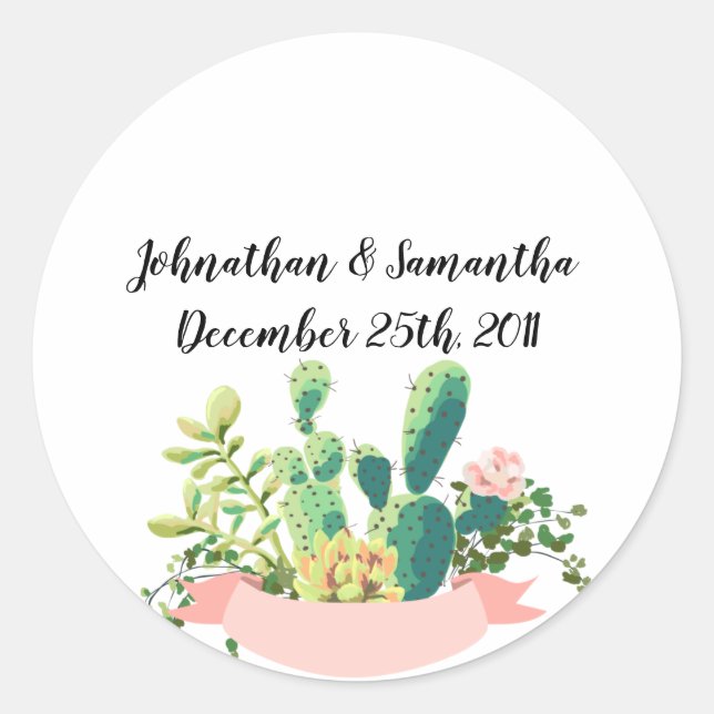 20 - 1.5"  Favor Stickers Bohemian Cactus Succulen (Front)