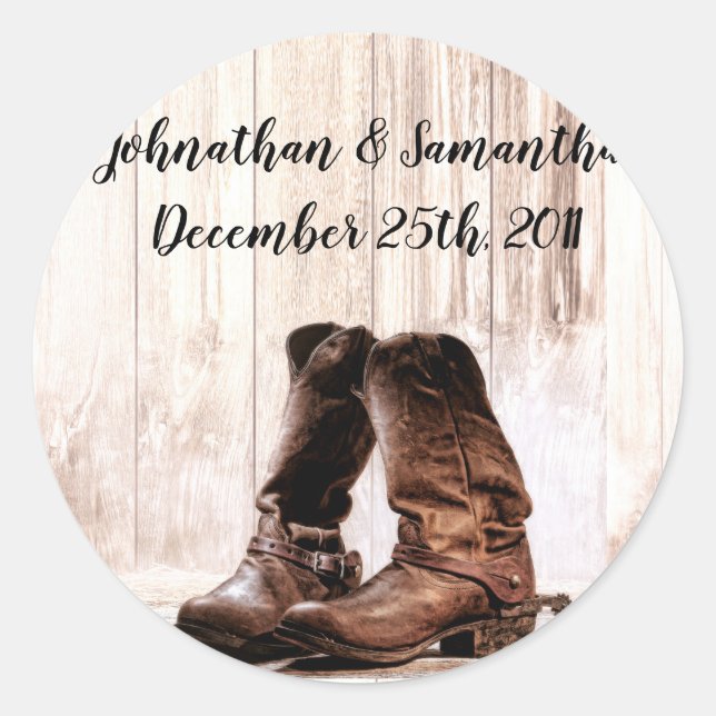 20 - 1.5"  Favor Stickers Boots Country Rustic Wes (Front)