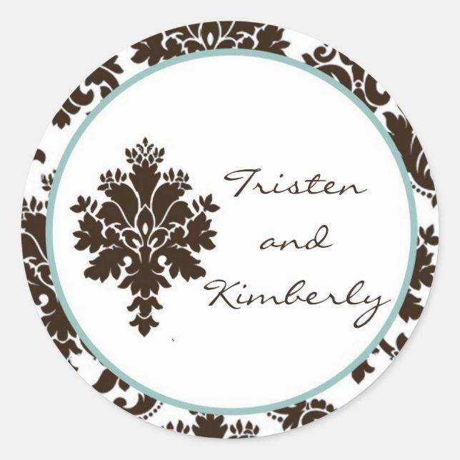 20 - 1.5"  Favor Stickers Brown Damask (Front)