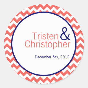 20 - 1.5"  Favor Stickers Coral Navy Blue Chevron