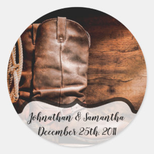 20 - 1.5" Favor Stickers Cowboy Boots Barn Wood R