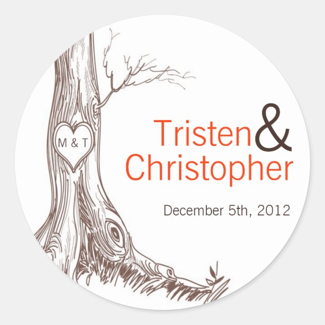20 - 1.5"  Favor Stickers Fall Tree Initial Carvin (Front)