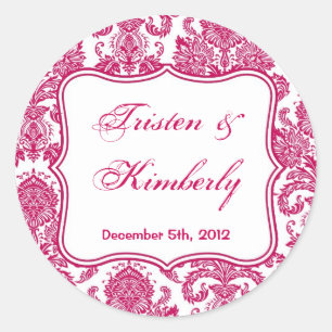 20 - 1.5" Favor Stickers Fusia White Damask Lace