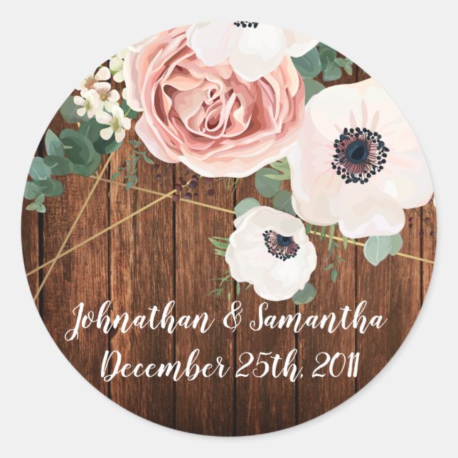 20 - 1.5"  Favor Stickers Geometric Garden Rose (Front)