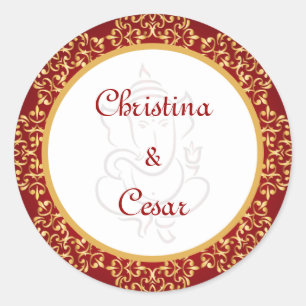 20 - 1.5" Favor Stickers Lord Ganesha/Hindu Red Sp