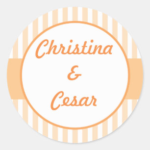 20 - 1.5" Favor Stickers Love Birds Peach Stripes