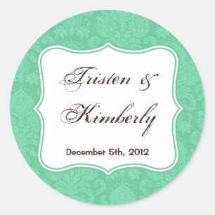 20 - 1.5" Favor Stickers Mint White Damask Lace