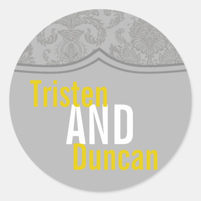20 - 1.5"  Favor Stickers Modern Gray Damask Lace (Front)