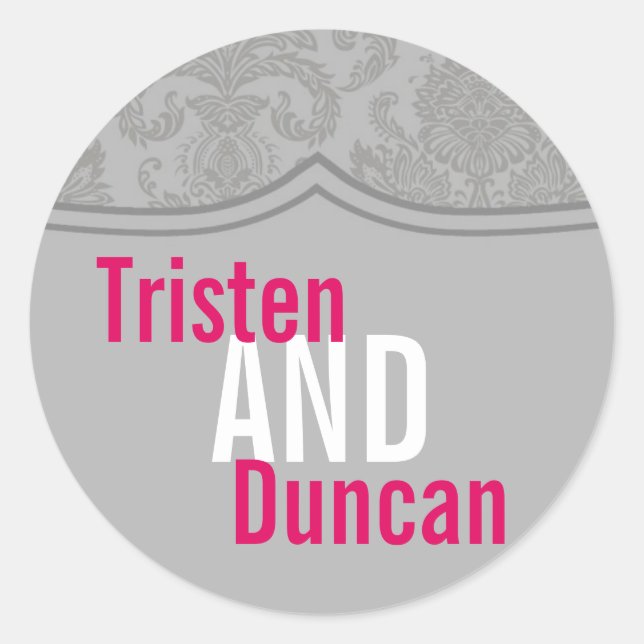 20 - 1.5"  Favor Stickers Modern Gray Damask Lace (Front)