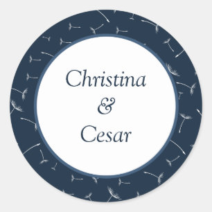 20 - 1.5" Favor Stickers Navy Blue Dandelion Flowe