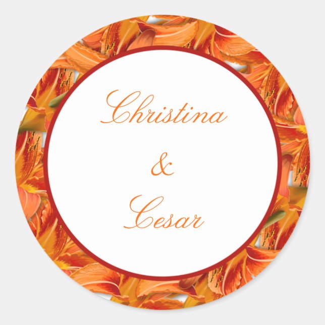 20 - 1.5" Favor Stickers Orange Tiger Lilly w/Stri (Front)