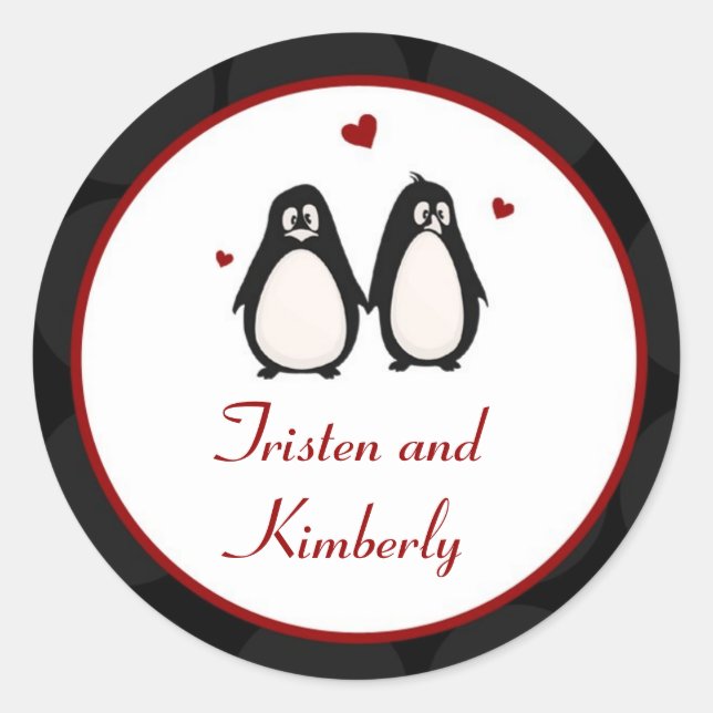 20 - 1.5"  Favor Stickers Penguin Love Couple Mate (Front)