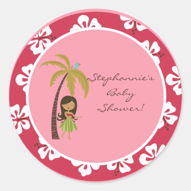 20 - 1.5"  Favor Stickers Pink Hawaiian Luau Tropi (Front)